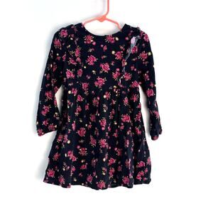 Old Navy Girls 3T Dress Long Sleeve Black Pink Floral Ruffle